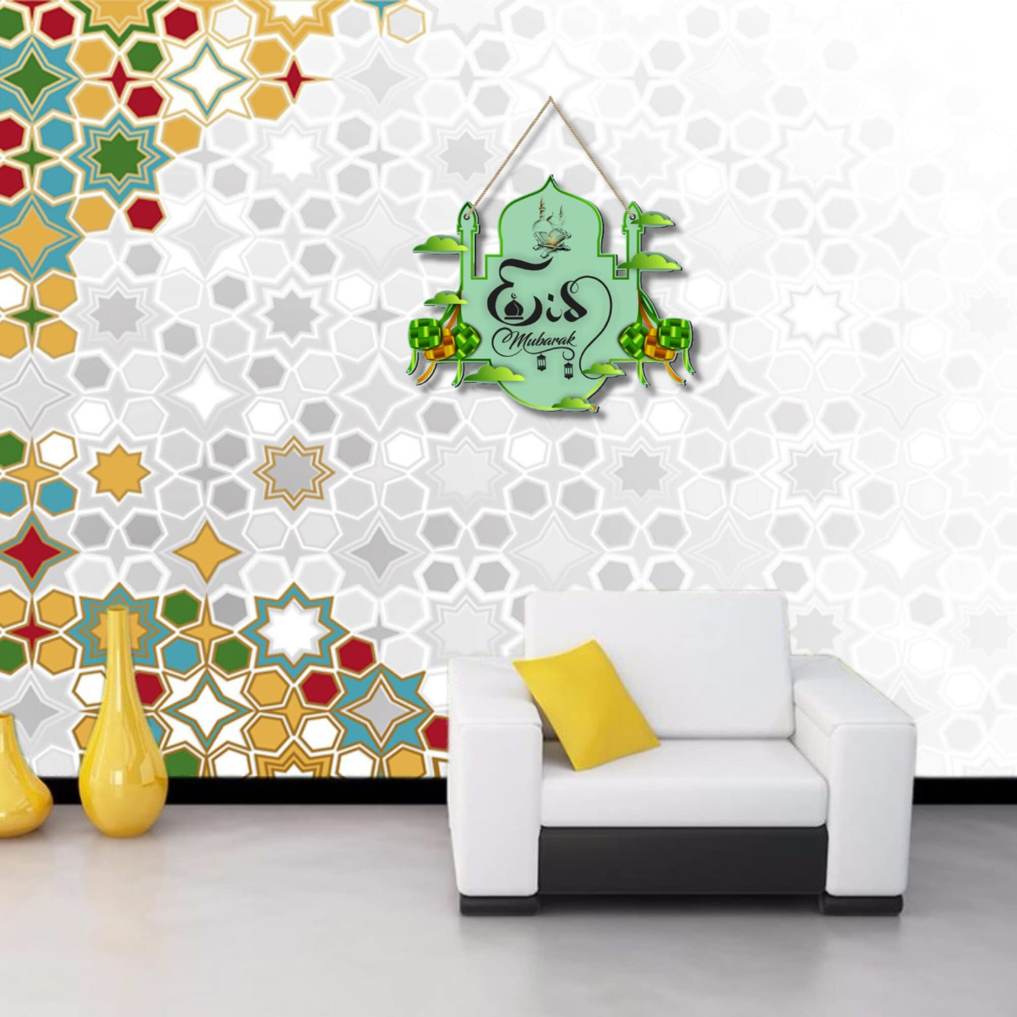 APS ART PLUS STORE Eid Mubarak Wooden Wall Hanging For Gift, Wall Hanging For Living Room Wall Decor