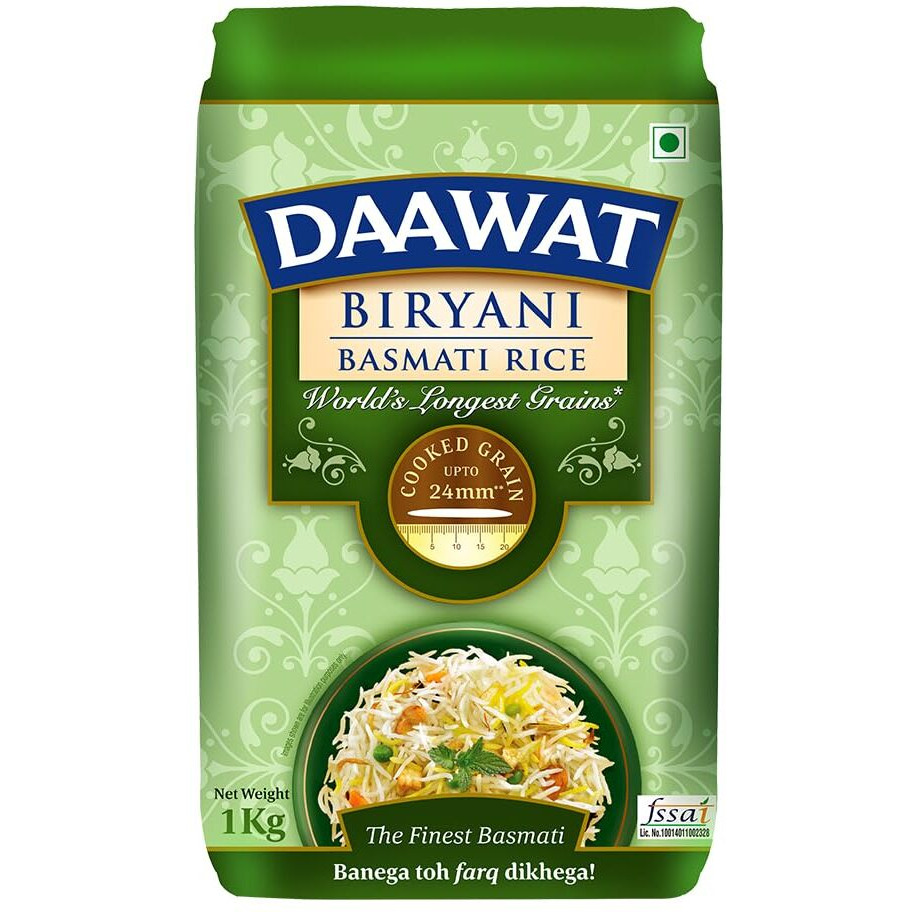 Daawat Biryani Basmati Rice| Worlds Longest Rice Grain expands 24mm* | Tasty, Non-sticky & Rich Aroma |Naturally Aged|1 Kg
