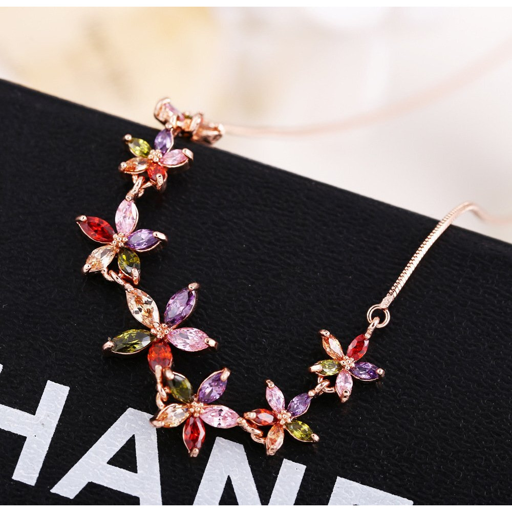 Yellow Chimes Fashion Jewellery Set for Women Florets Charms Swiss Cubic Zirconia 18K Rose Gold Plated Necklace Set for Women and Girls