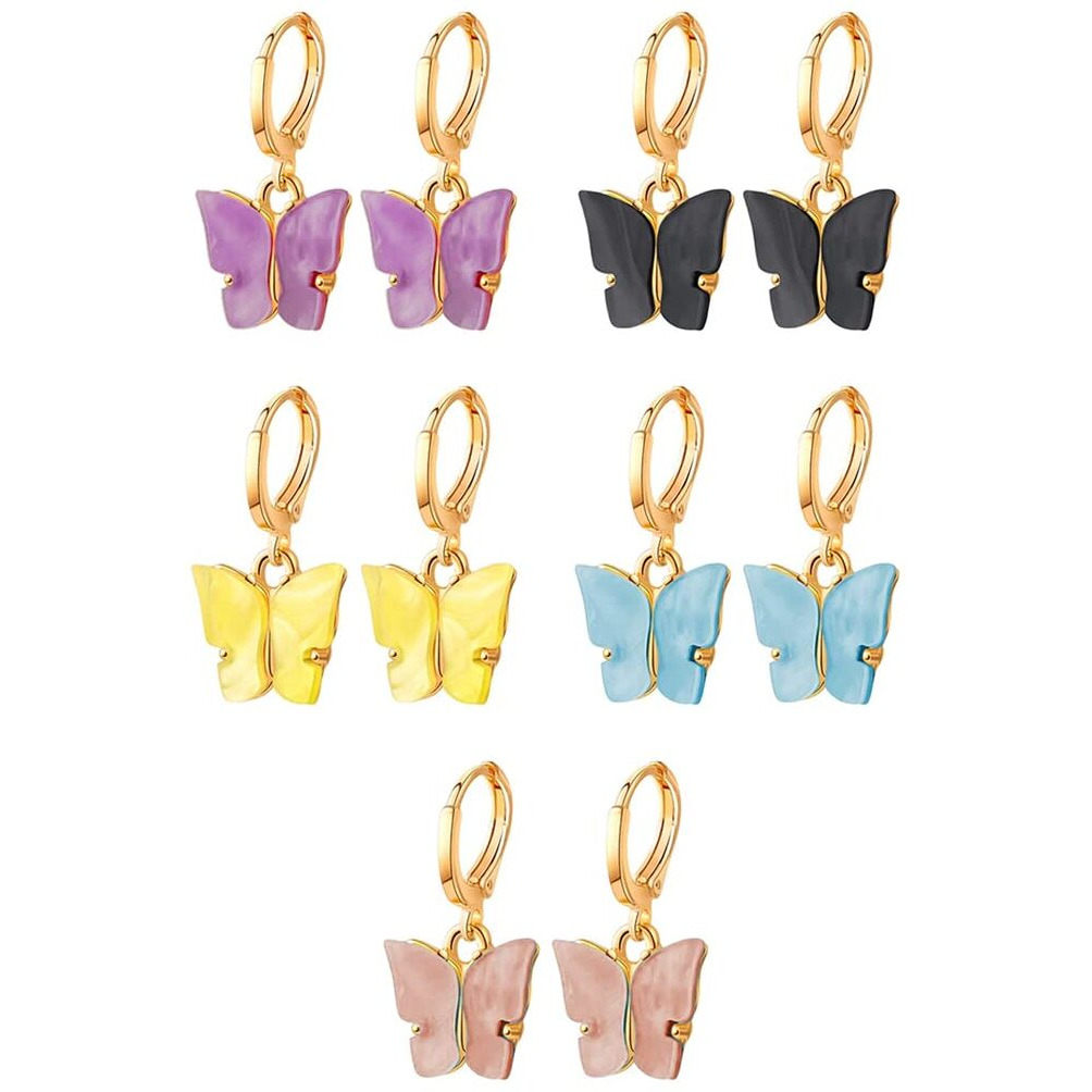 Yellow Chimes Hoop Earrings for Women Butterfly Shaped Hoops Earrings Set | Multicolor Hoops Bali Combo of 5 Pairs Earrings for Girls | Birthday Gift for Girls & Women Anniversary Gift for Wife