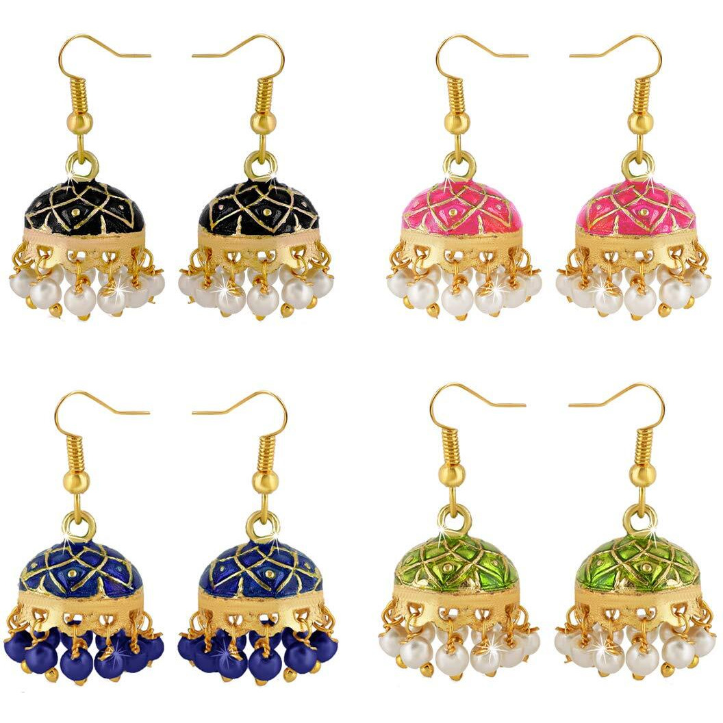 Yellow Chimes Earrings for Women and Girls Traditional Multicolor Meenakari Jhumka Earring | Gold Plated | Dome Shape Jhumki Combo Earrings | Birthday Gift for girls and women Anniversary Gift for Wife
