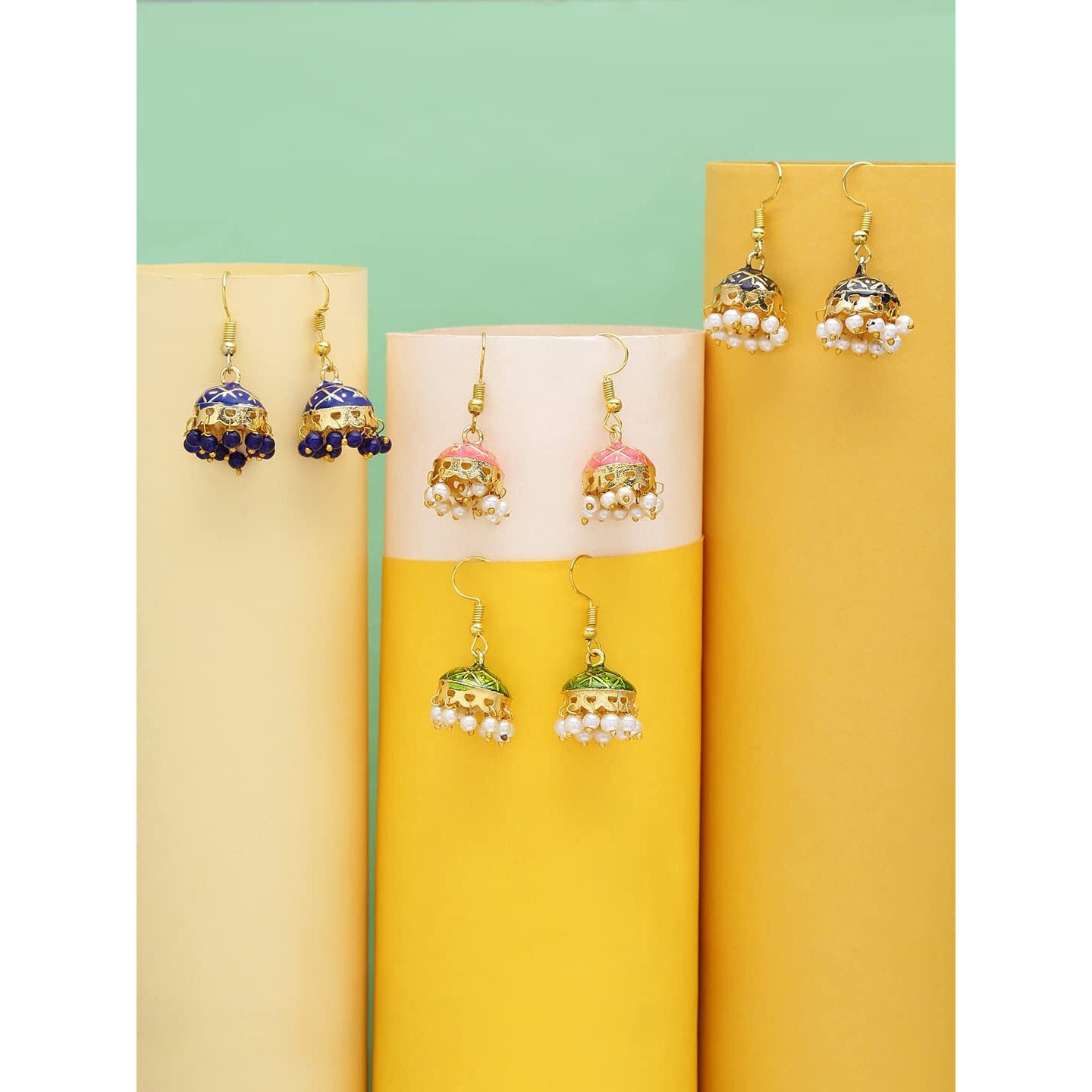Yellow Chimes Earrings for Women and Girls Traditional Multicolor Meenakari Jhumka Earring | Gold Plated | Dome Shape Jhumki Combo Earrings | Birthday Gift for girls and women Anniversary Gift for Wife
