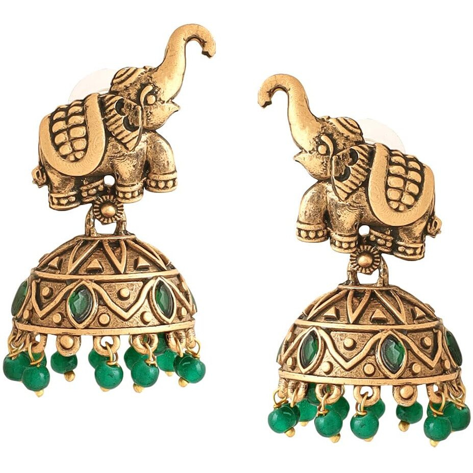 Yellow Chimes Earrings for Women and Girls Traditional Golden Jhumka Earrings for Women | Oxidised Gold Plated Elephant Design Jhumki Earrings | Birthday Gift For Girls Anniversary Gift for Wife