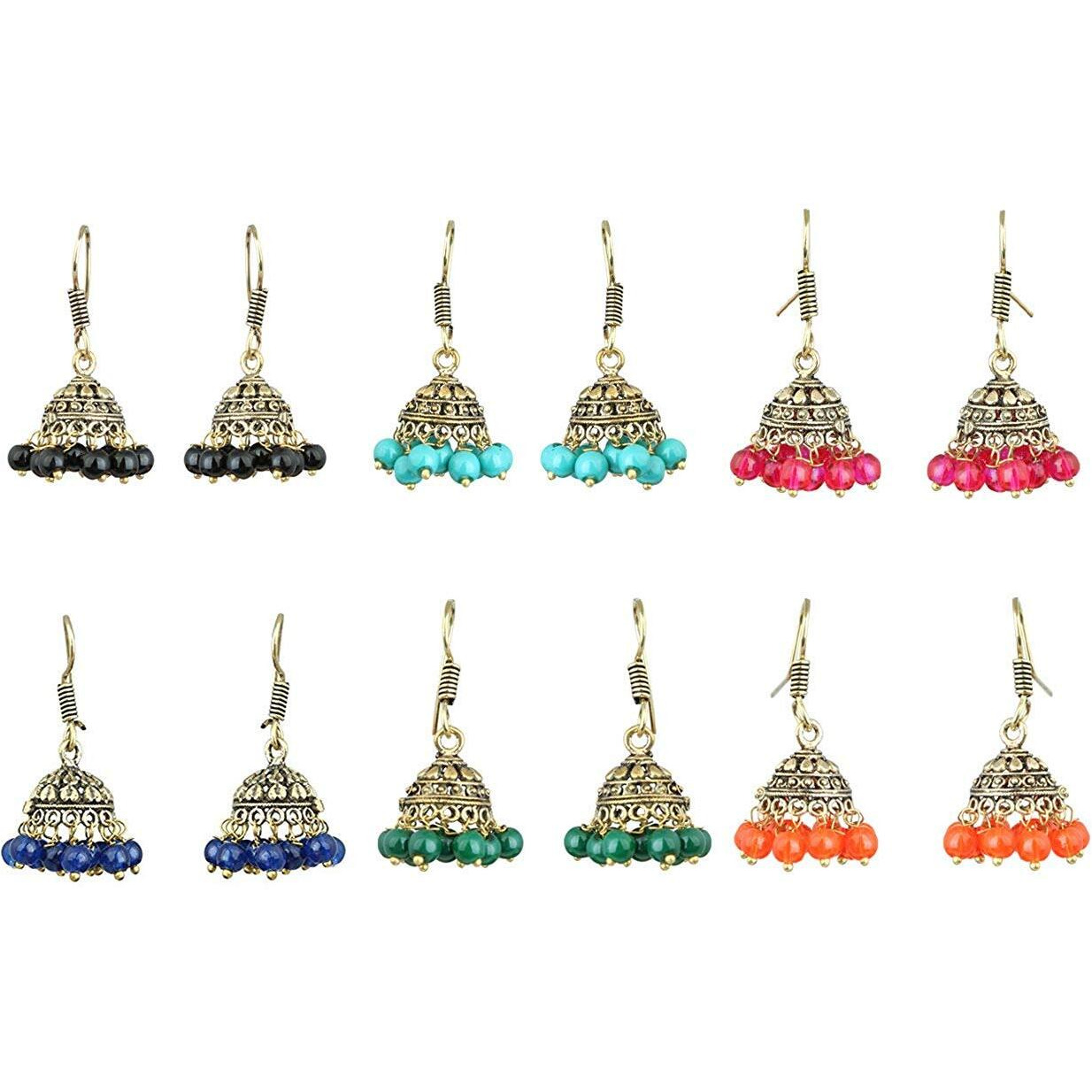 Yellow Chimes Jhumka Earrings for Women Combo of 6 Pairs Golden Silver Oxidized Traditional Jhumki/Jhumka Earrings for Women and Girls.