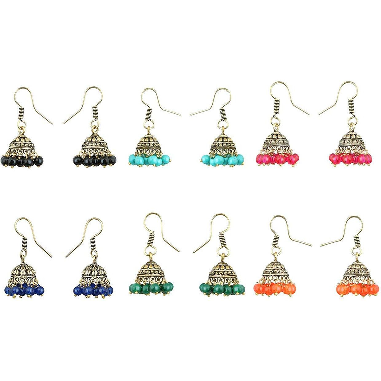 Yellow Chimes Jhumka Earrings for Women Combo of 6 Pairs Golden Silver Oxidized Traditional Jhumki/Jhumka Earrings for Women and Girls.
