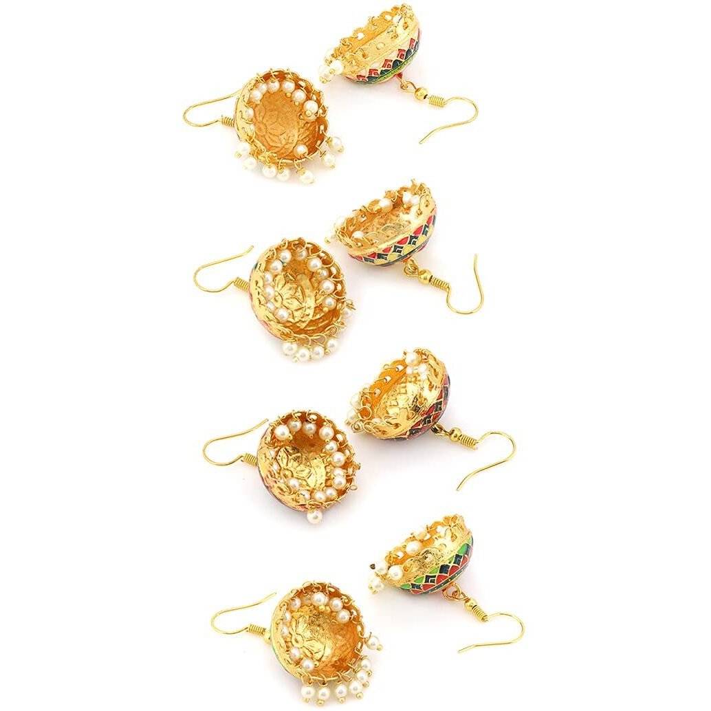 Yellow Chimes Meenakari Jhumka Earrings for Women Combo of 4 Pairs Meenakari Handcrafted Jaipur Rajasthani Style Traditional Jhumka/Jhumki Earrings for Women and Girls