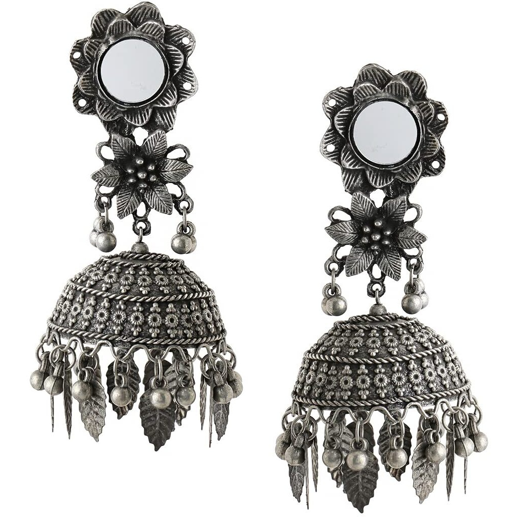 Yellow Chimes Earrings for Women and Girls Traditional Silver Oxidised Jhumka Earrings | German Silver Floral Big Jhumki Earrings | Birthday Gift For girls and women Anniversary Gift for Wife