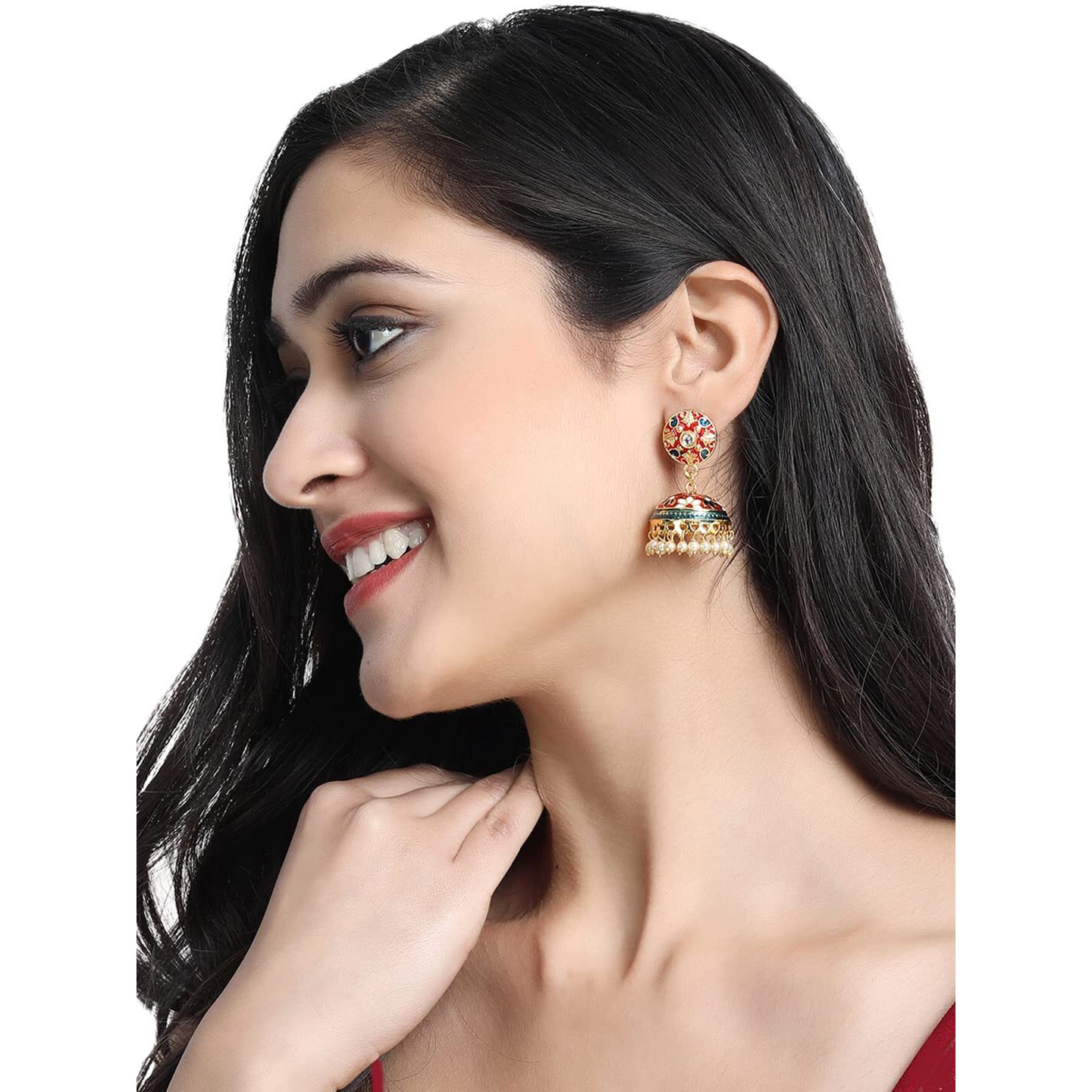 Yellow Chimes Earrings for Women and Girls | Traditional Hanging Pearls Multicolor Meenakari Jhumka | Gold Plated Jhumkas Set | Floral Shaped Jhumki Combo Earrings | Accessories Jewellery for Women | Birthday Gift for Girls and Women Anniversary Gift for Wife