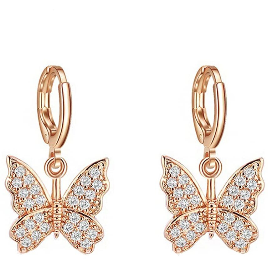 Yellow Chimes Earrings for Women and Girls Rosegold Crystal Hoops | Rose Gold Plated Butterfly Shaped Hoop Earrings | Birthday Gift for girls and women Anniversary Gift for Wife