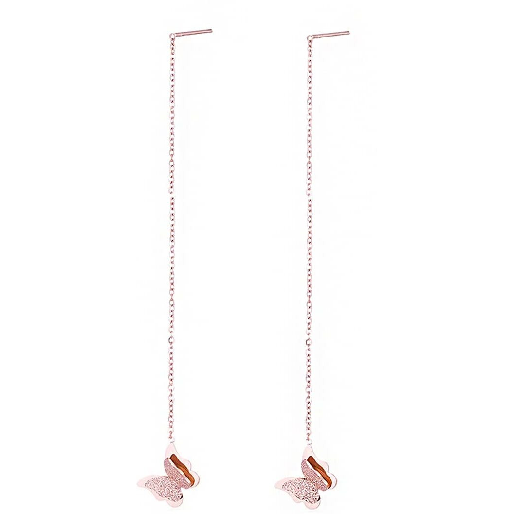 Yellow Chimes Threader Earrings for Women Western Rose Gold Plated Stainless Steel Butterfly Shaped Threader Earrings For Women and Girls Valentine Gift for Girls