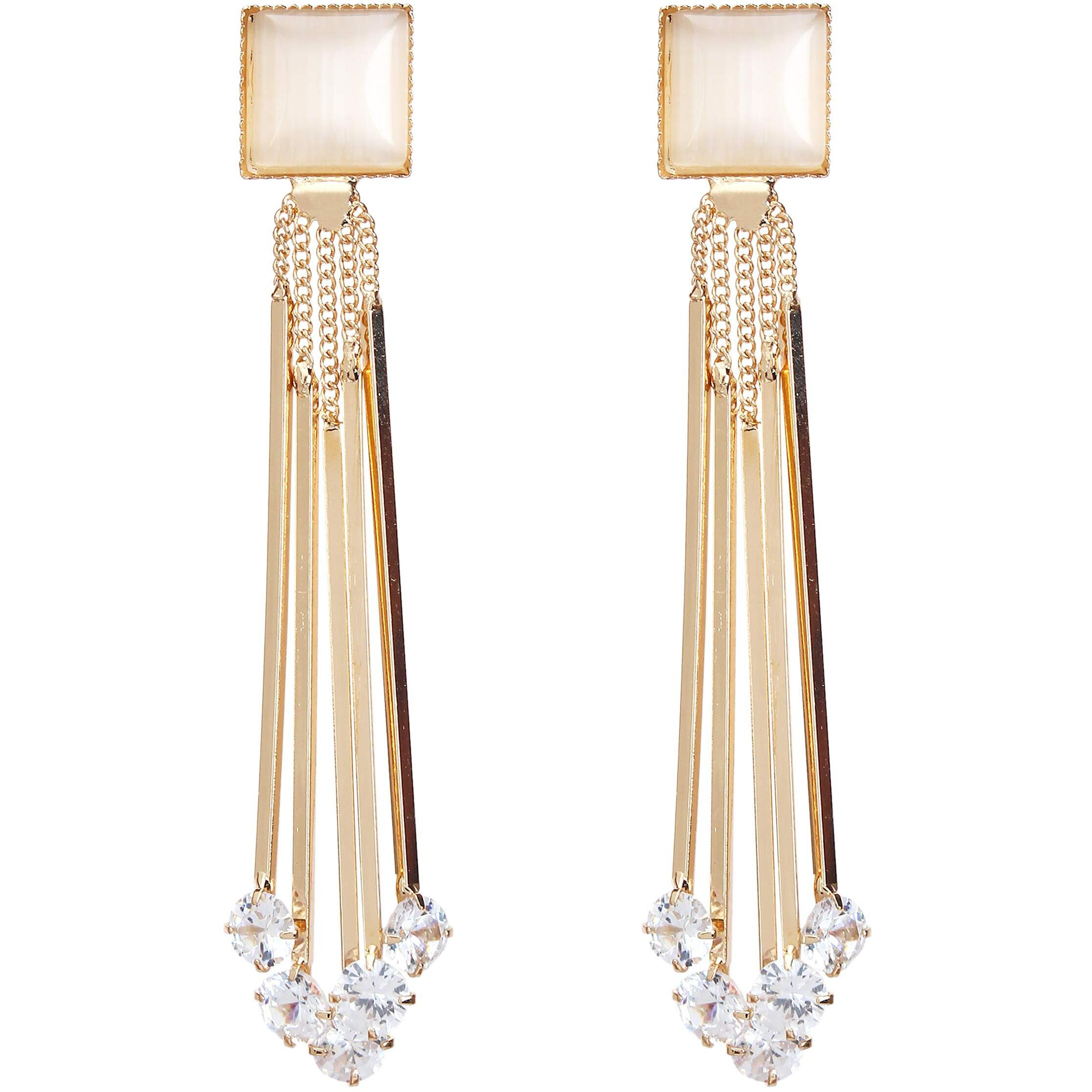 YouBella Jewellery Crystal Gold Plated Dangler Earrings for Girls and Women (White)