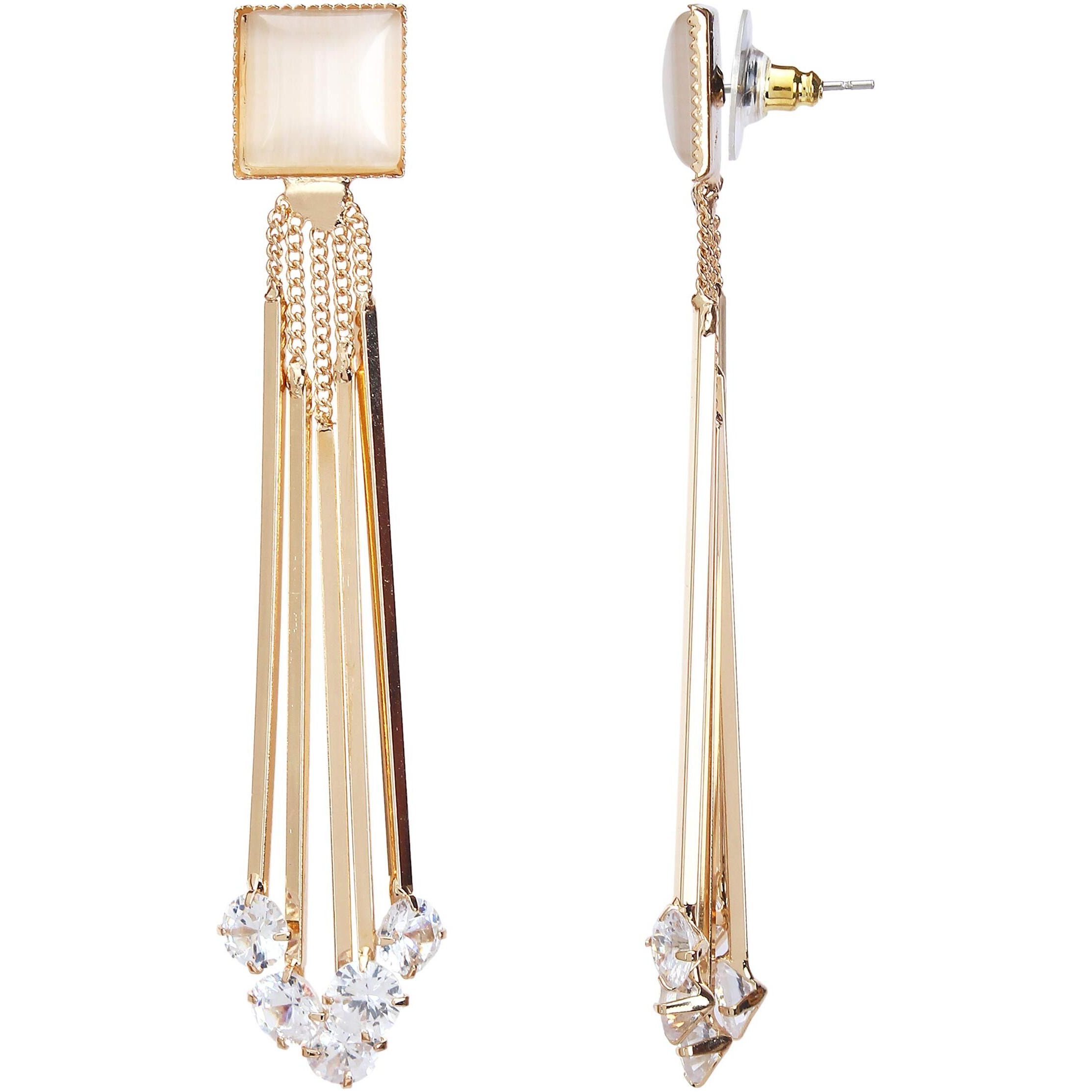 YouBella Jewellery Crystal Gold Plated Dangler Earrings for Girls and Women (White)