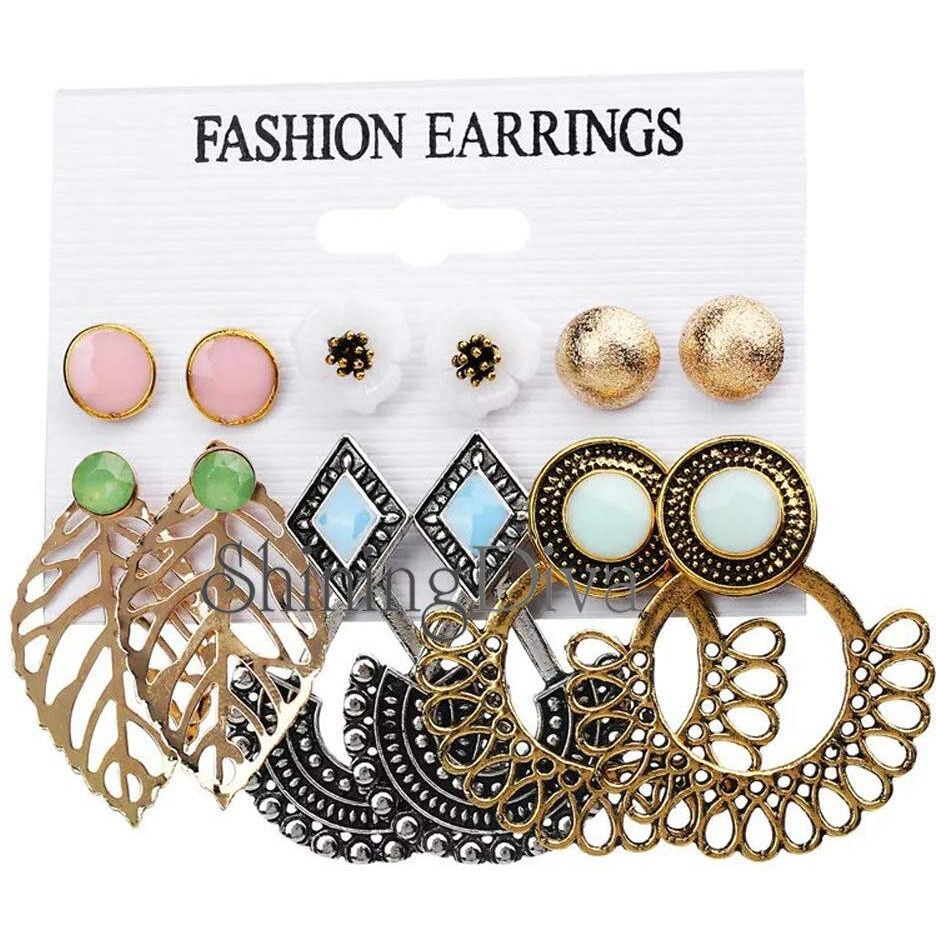 Shining Diva Fashion 6 Pairs Combo Stylish Drop Earrings for Women (Silver Gold)(9919er)