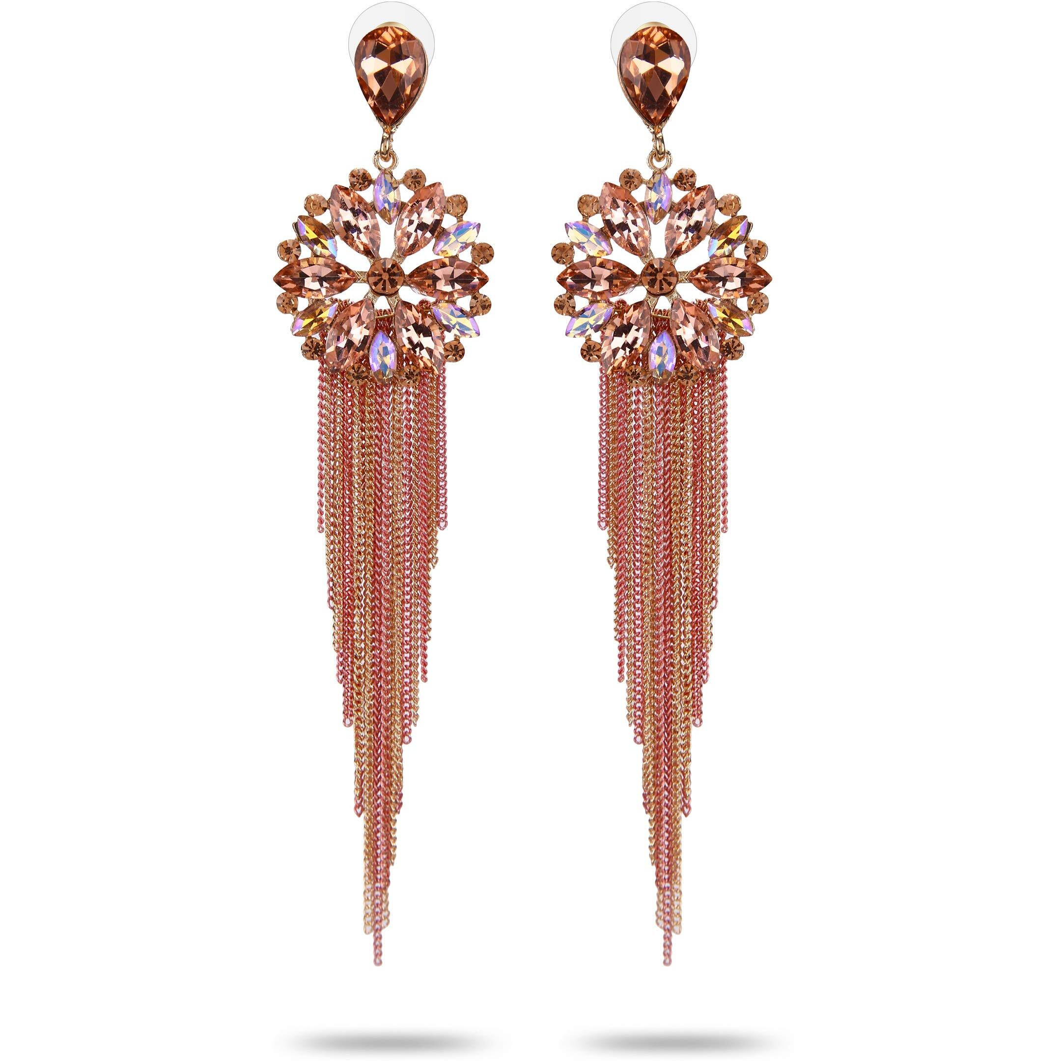 YouBella Jewellery Earrings For Women Crystal Tassel Handmade Earrings For Girls And Women (Peach)