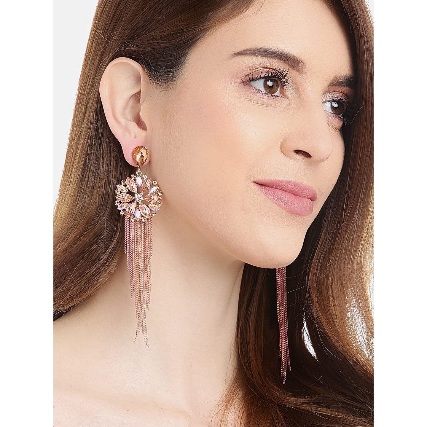 YouBella Jewellery Earrings For Women Crystal Tassel Handmade Earrings For Girls And Women (Peach)