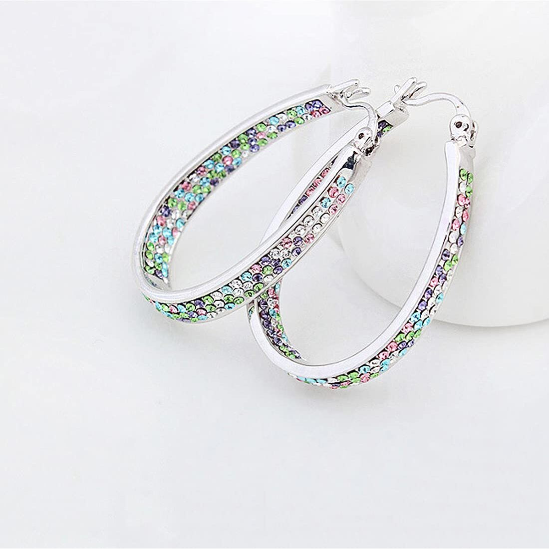 Yellow Chimes Earrings for Women Fashion Multicolor Crystal Hoops | Silver Toned Hoop Earrings for Girls | Birthday Gift for Girls & Women Anniversary Gift for Wife