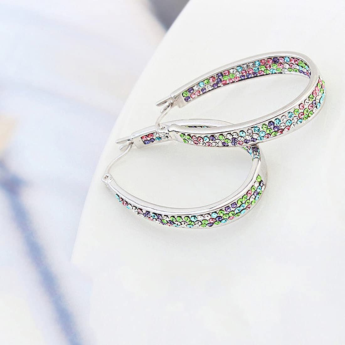 Yellow Chimes Earrings for Women Fashion Multicolor Crystal Hoops | Silver Toned Hoop Earrings for Girls | Birthday Gift for Girls & Women Anniversary Gift for Wife