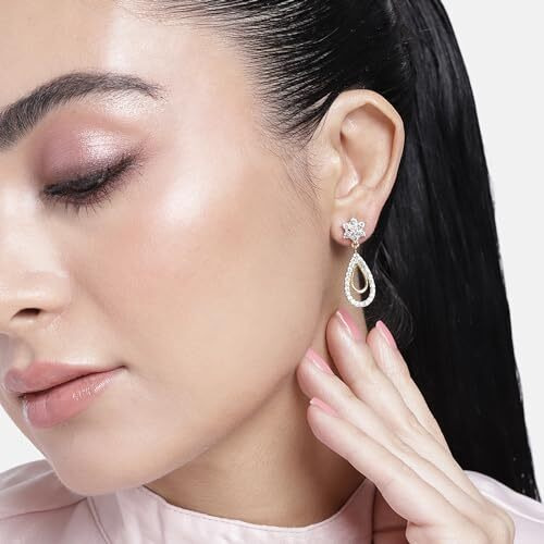 Estele Women's/Girls 24K Gold Plated Sparkling Nakshatra Drop Dangle Brass Metal Earrings (Golden)