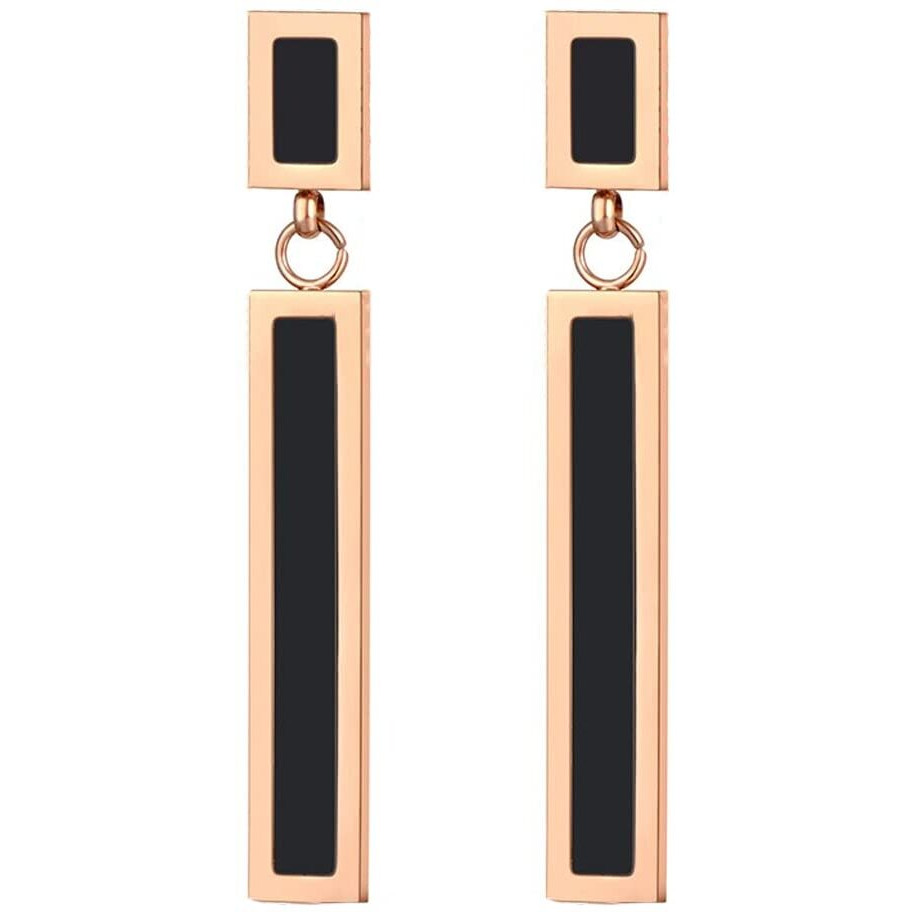 Yellow Chimes Danglers Earrings for Women | Rose Gold Earrings for Girls | Stainless Steel Fashion Women Earrings | Black Long Dangler Earrings | Birthday Gift For Girls Anniversary Gift for Wife
