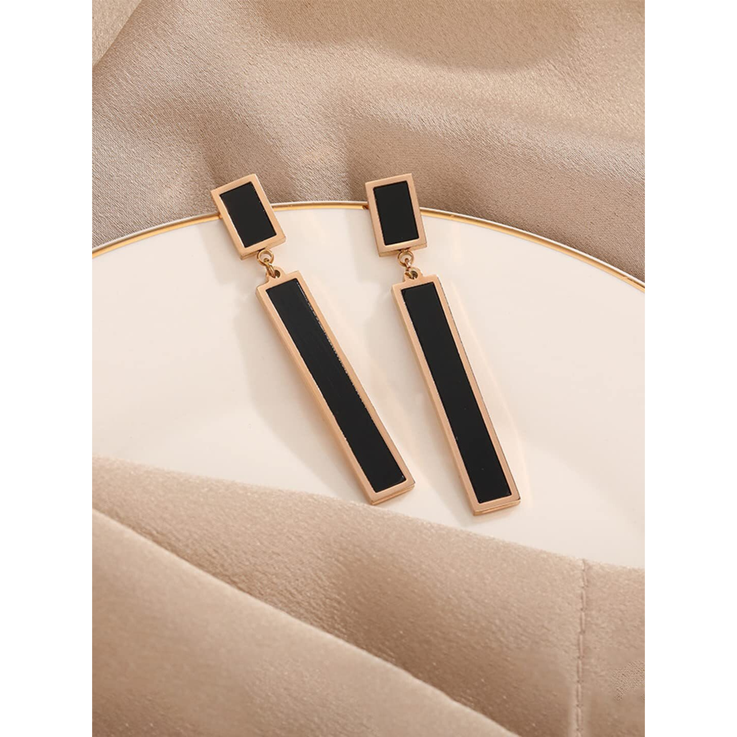 Yellow Chimes Danglers Earrings for Women | Rose Gold Earrings for Girls | Stainless Steel Fashion Women Earrings | Black Long Dangler Earrings | Birthday Gift For Girls Anniversary Gift for Wife