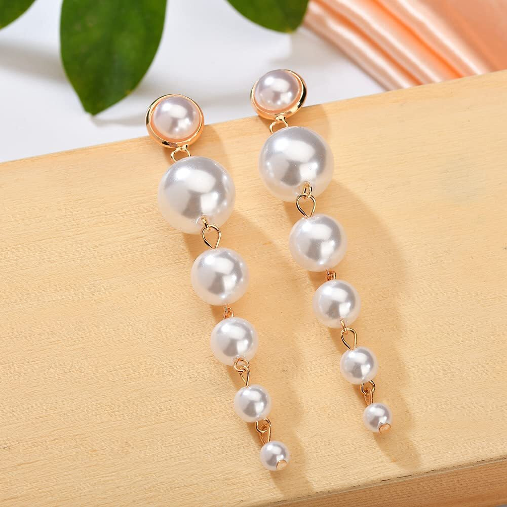 Yellow Chimes Pearl Danglers Earrings for Women | White Earrings for Girls | Fashion Women Earrings | Long Chain Hanging Pearl Earrings | Birthday Gift For Girls Anniversary Gift for Wife