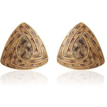 Estele Fashion Jewellery Gold Plated Triangle Shaped Stud Earrings With Beige Enamel for Girls/Women-671/710 ER