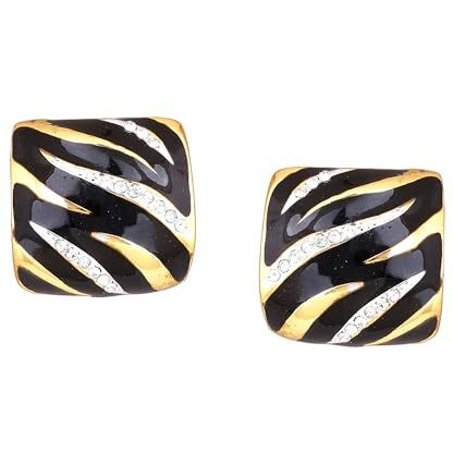 Estele Jewellery For Women Gold Plated Square Designer Stud Earrings with Black Enamel for Girls and Women-671/724 ER