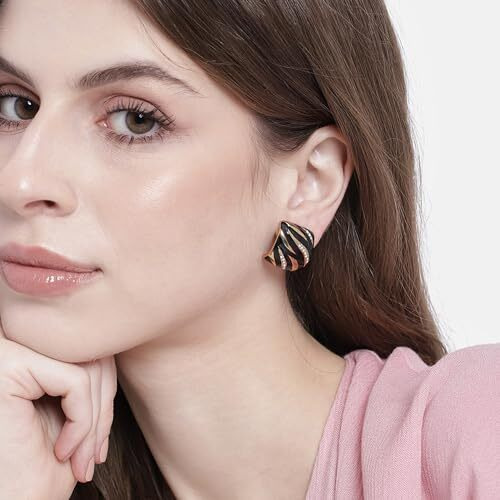 Estele Jewellery For Women Gold Plated Square Designer Stud Earrings with Black Enamel for Girls and Women-671/724 ER