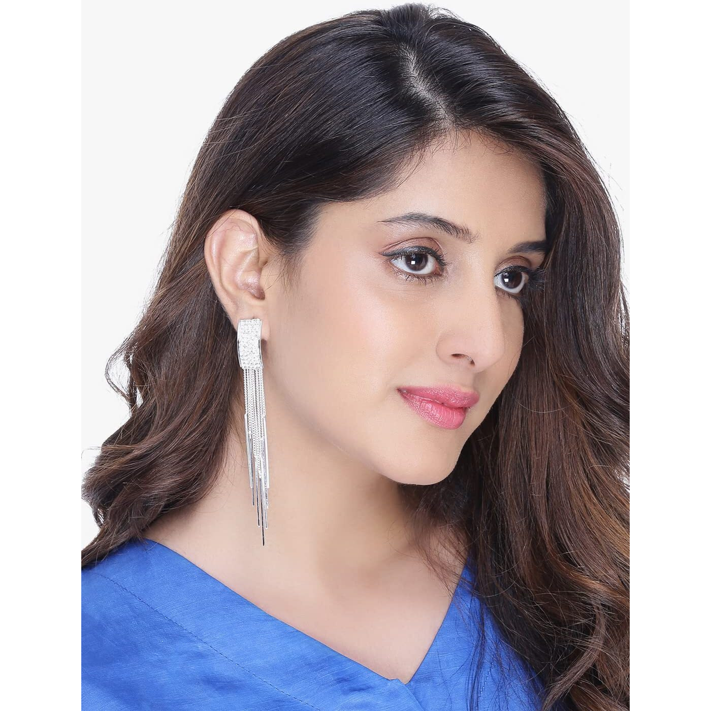 Yellow Chimes Crystal Danglers Earrings for Women | Silver Earrings for Girls | Fashion Women Earrings | Long Chain Dangler Earrings | Birthday Gift For Girls Anniversary Gift for Wife