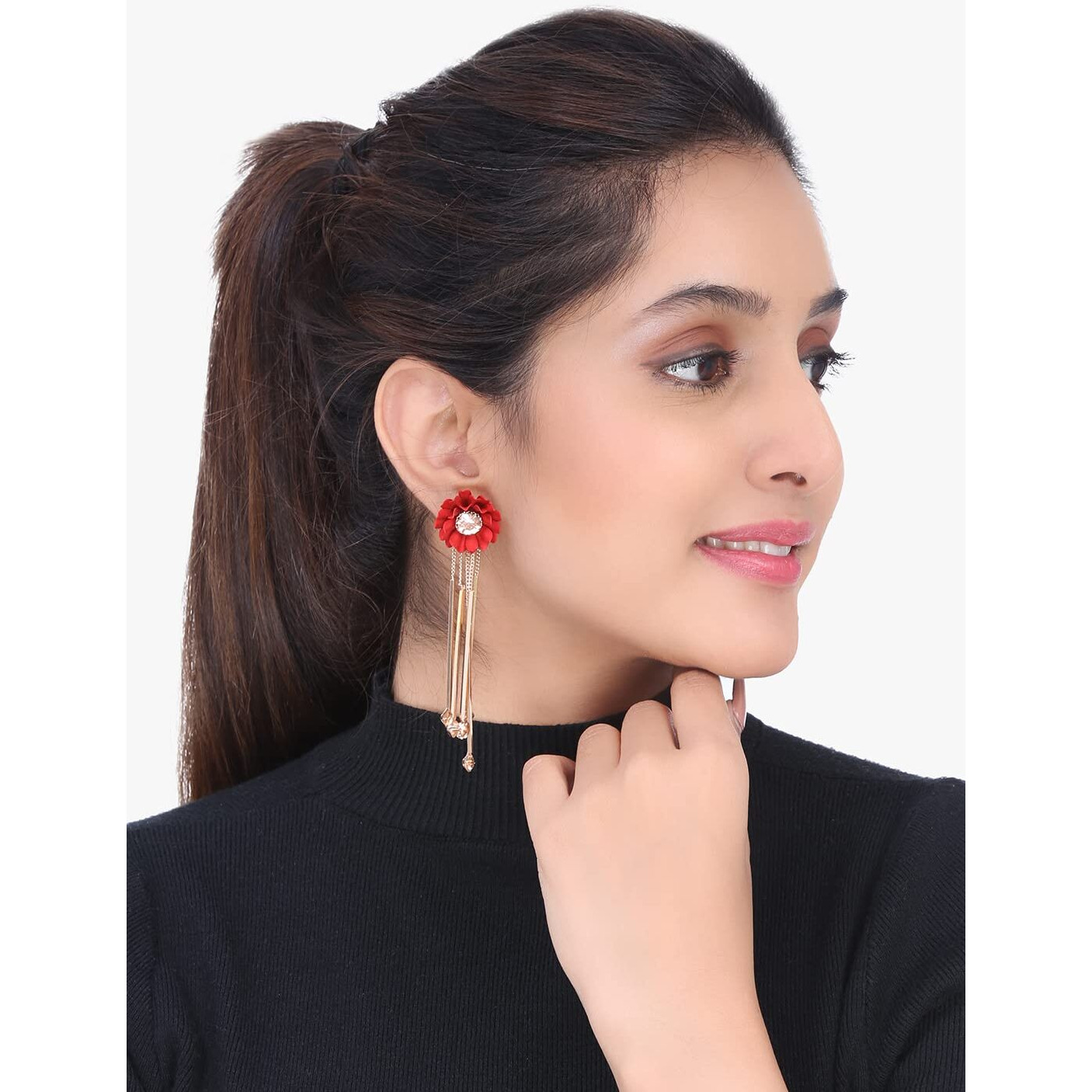 Yellow Chimes Earrings for Women and Girls | Fashion Red Crystal Dangler Earring | Gold Plated Dangler | Floral Shaped Western Long Danglers Earrings | Accessories Jewellery for Women | Birthday Gift for Girls and Women Anniversary Gift for Wife