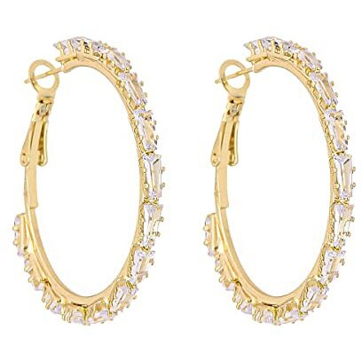 Yellow Chimes Hoop Earrings for Women Fashion White Crystal Hoops | Gold Plated Big Hoop Bali Earrings for Girls | Birthday Gift for Girls & Women Anniversary Gift for Wife