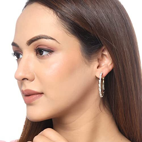 Yellow Chimes Hoop Earrings for Women Fashion White Crystal Hoops | Gold Plated Big Hoop Bali Earrings for Girls | Birthday Gift for Girls & Women Anniversary Gift for Wife