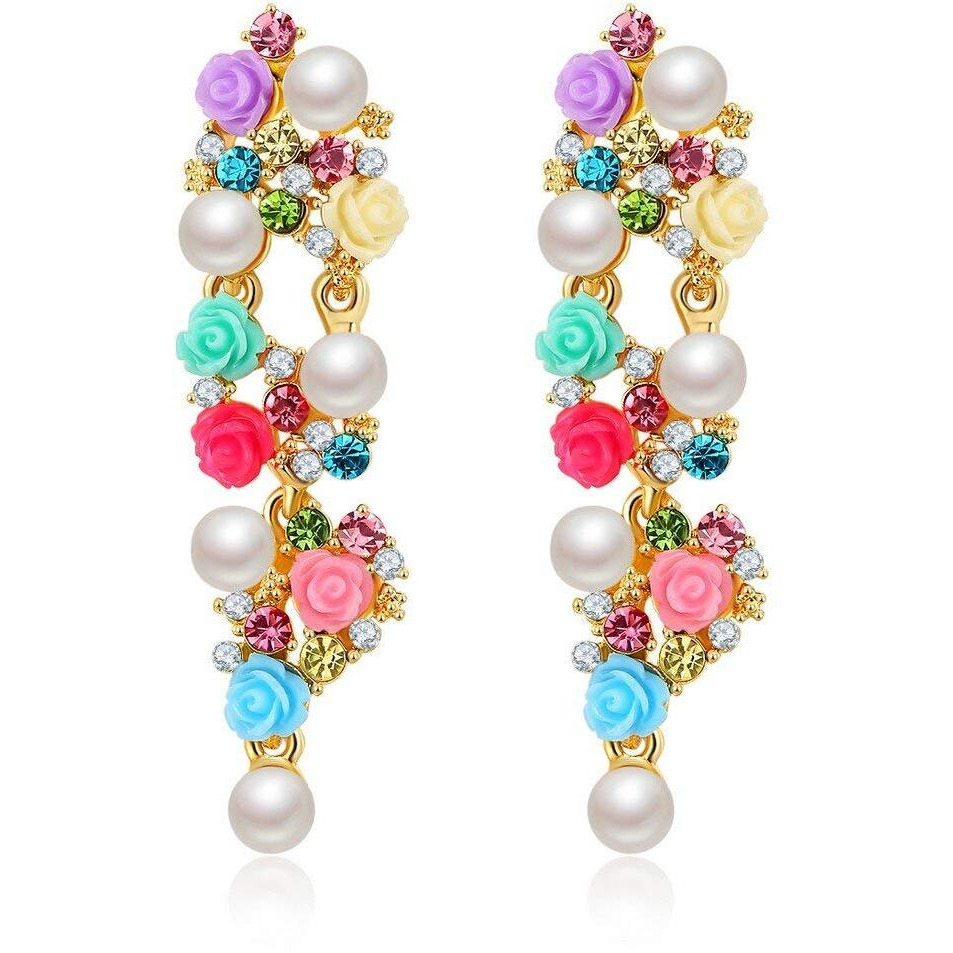Yellow Chimes Pearl Earrings for Women Fashion Collection Multicolor Rose Floral Design Gold Plated Danglers Earrings For Women