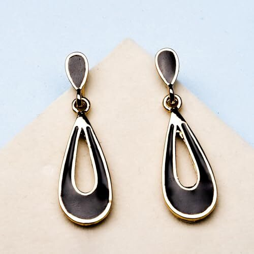 Estele Jewellery For Women Gold Plated Classic Drop Earrings with Black Enamel for Girls and Women-580/708 ER