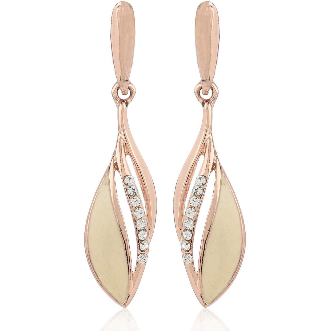 Estele Fashion Jewellery Rose Gold Plated Splendid Drop Earrings with White Crystals & Enamel for Girls/Women-702/710 ER