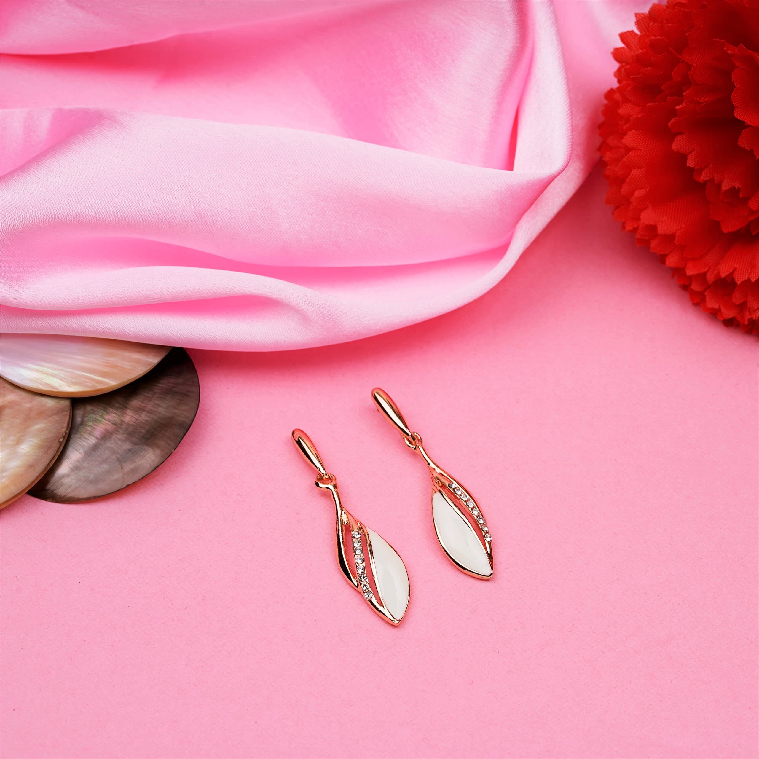 Estele Fashion Jewellery Rose Gold Plated Splendid Drop Earrings with White Crystals & Enamel for Girls/Women-702/710 ER