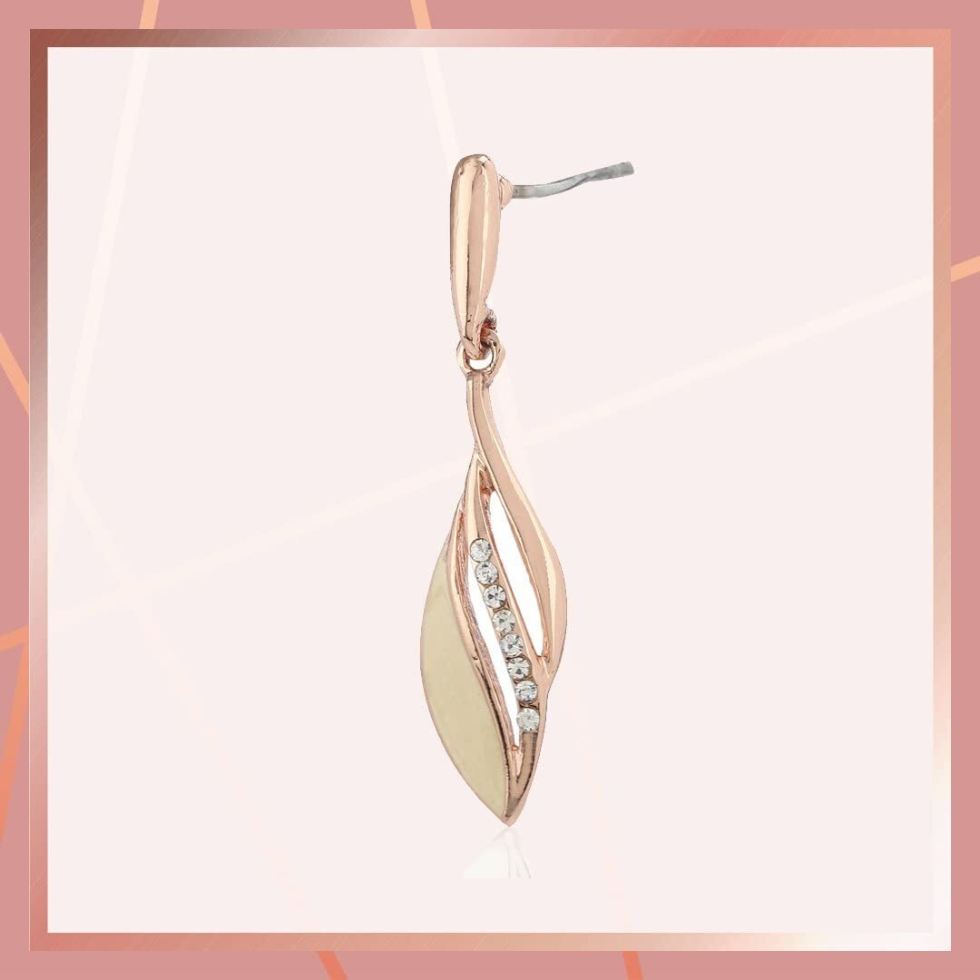 Estele Fashion Jewellery Rose Gold Plated Splendid Drop Earrings with White Crystals & Enamel for Girls/Women-702/710 ER