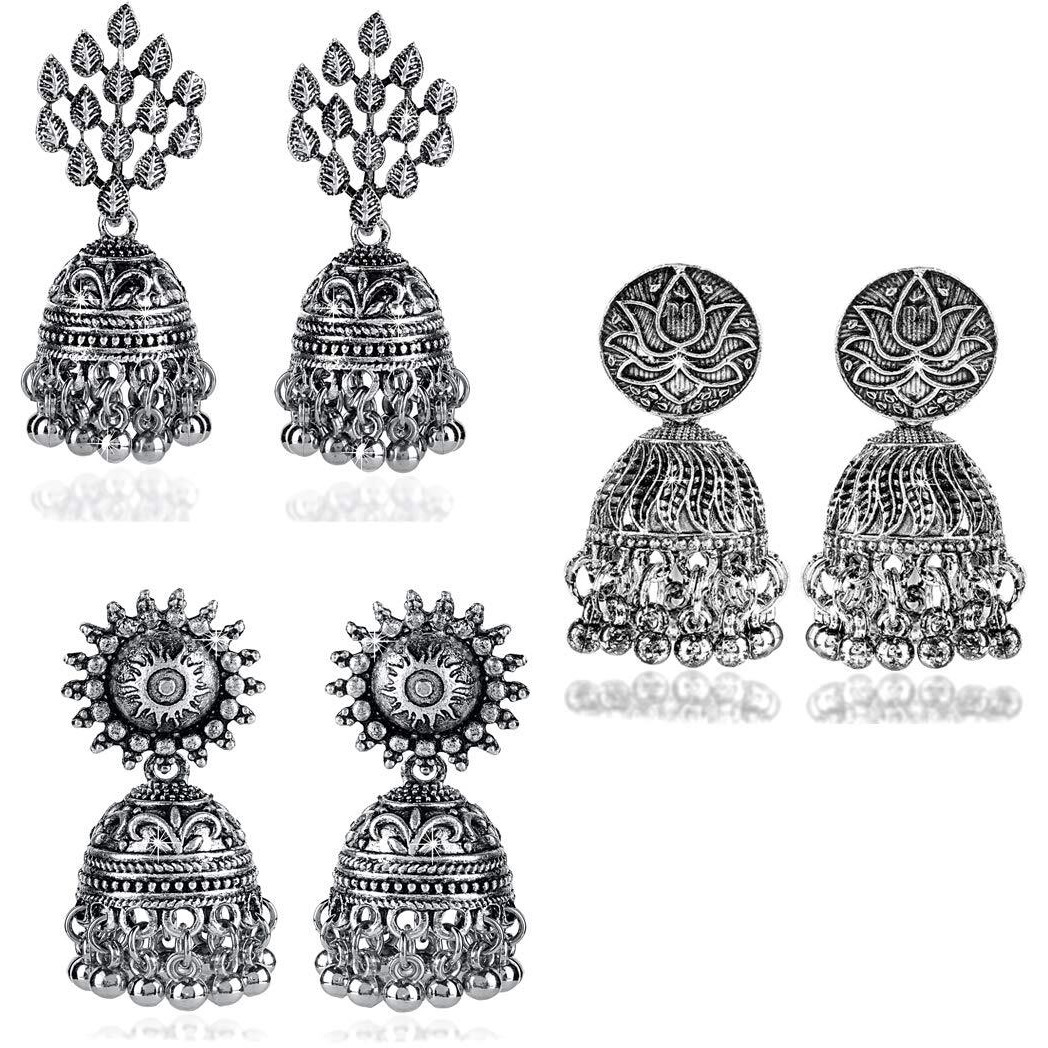 Yellow Chimes Earrings for Women and Girls | Traditional Silver Oxidised Jhumka | German Silver Earring Set | Leaf Shaped Jhumki Earrings Combo | Accessories Jewellery for Women | Birthday Gift For Girls and Women Anniversary Gift for Wife