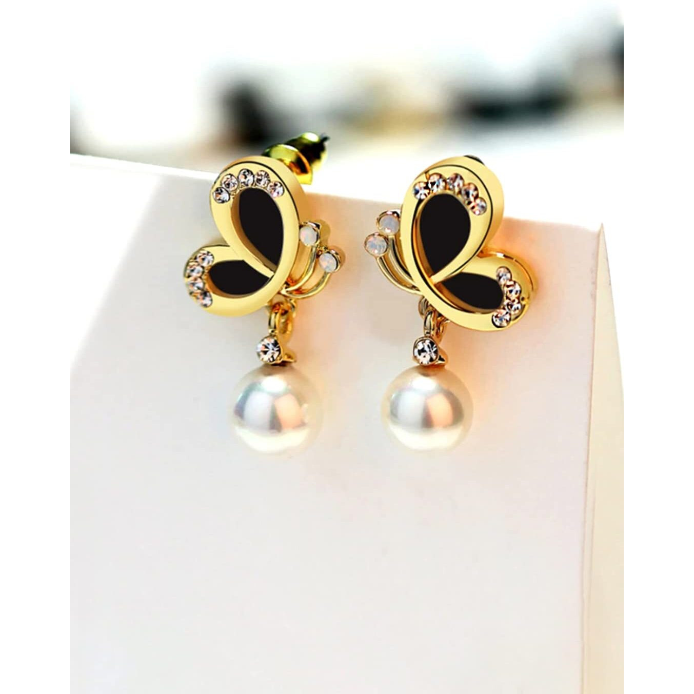 Yellow Chimes Earrings for Women and Girls | Fashion Gold Drop Earing | Gold Plated hanging Peals Drop Earrings | Butterfly Shaped Western Earrings | Accessories Jewellery for Women | Birthday Gift for Girls and Women Anniversary Gift for Wife