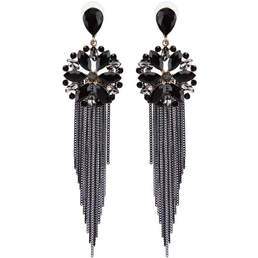 YouBella Jewellery Earrings For Women Crystal Tassel Handmade Earrings For Girls And Women (Black)