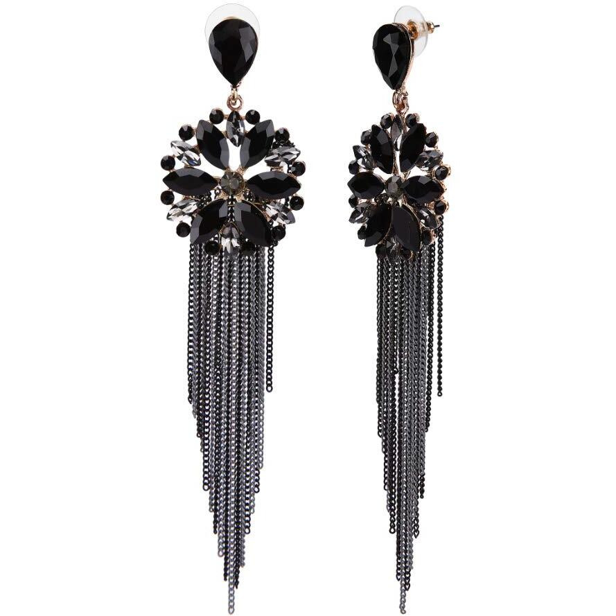 YouBella Jewellery Earrings For Women Crystal Tassel Handmade Earrings For Girls And Women (Black)