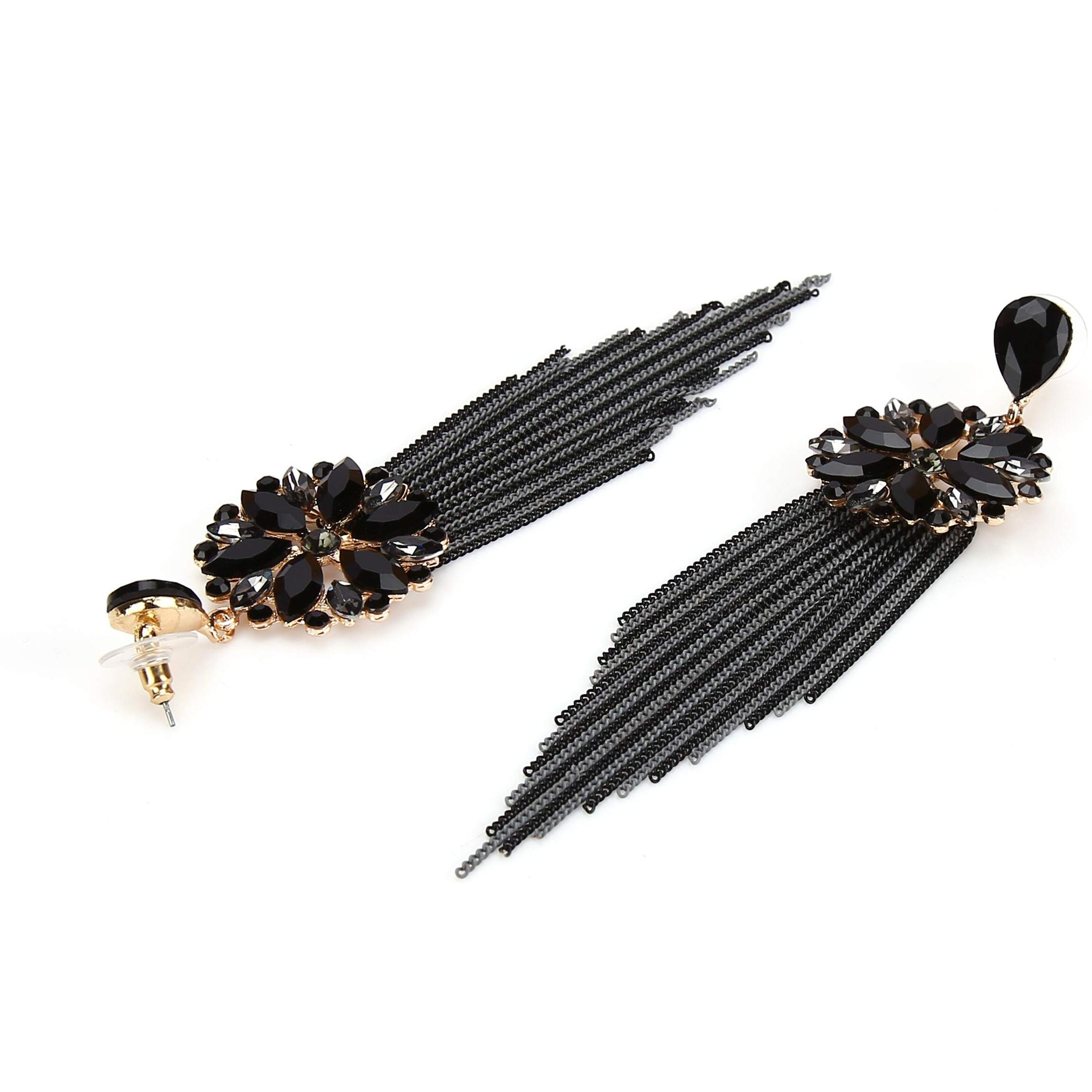 YouBella Jewellery Earrings For Women Crystal Tassel Handmade Earrings For Girls And Women (Black)