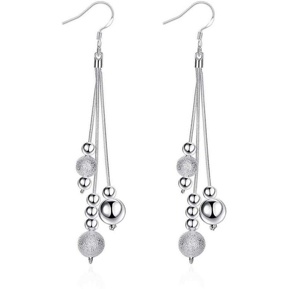 Yellow Chimes Beaded Chains Tassel Silver Plated Drop Earrings for Women (YCCHER-03-SL)