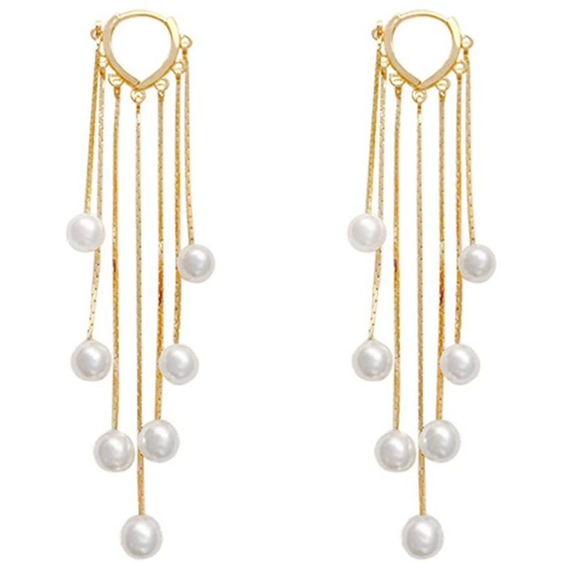 Yellow Chimes Earrings For Women Gold Toned Pearl Beads Hanging Drop Dangler Earrings For Women and Girls