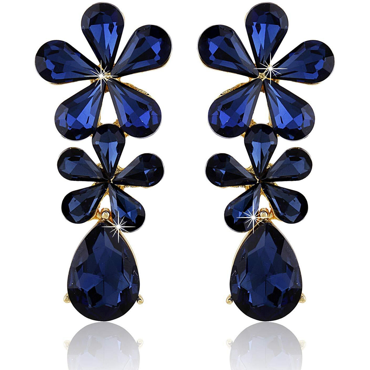 Yellow Chimes Sparkling Crystal Classic Dual Floral Design Dangle Earrings For Women and Girls