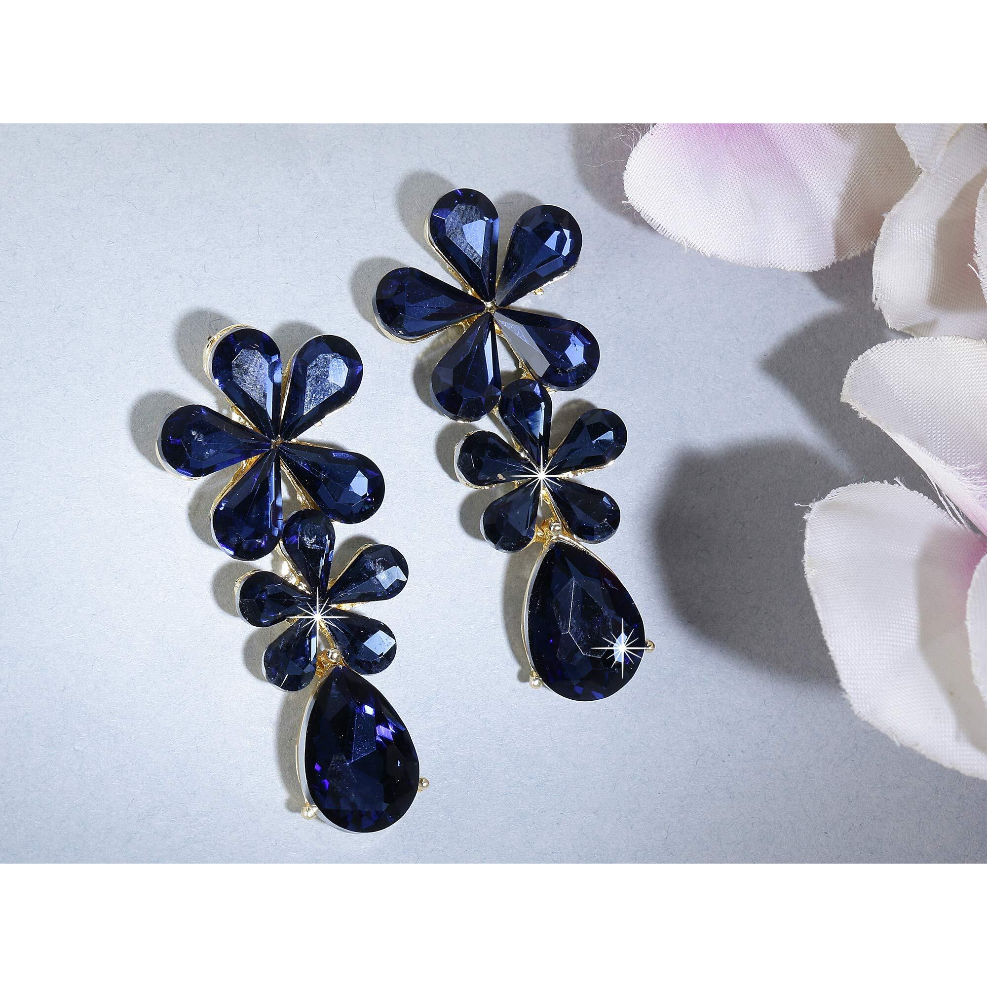 Yellow Chimes Sparkling Crystal Classic Dual Floral Design Dangle Earrings For Women and Girls