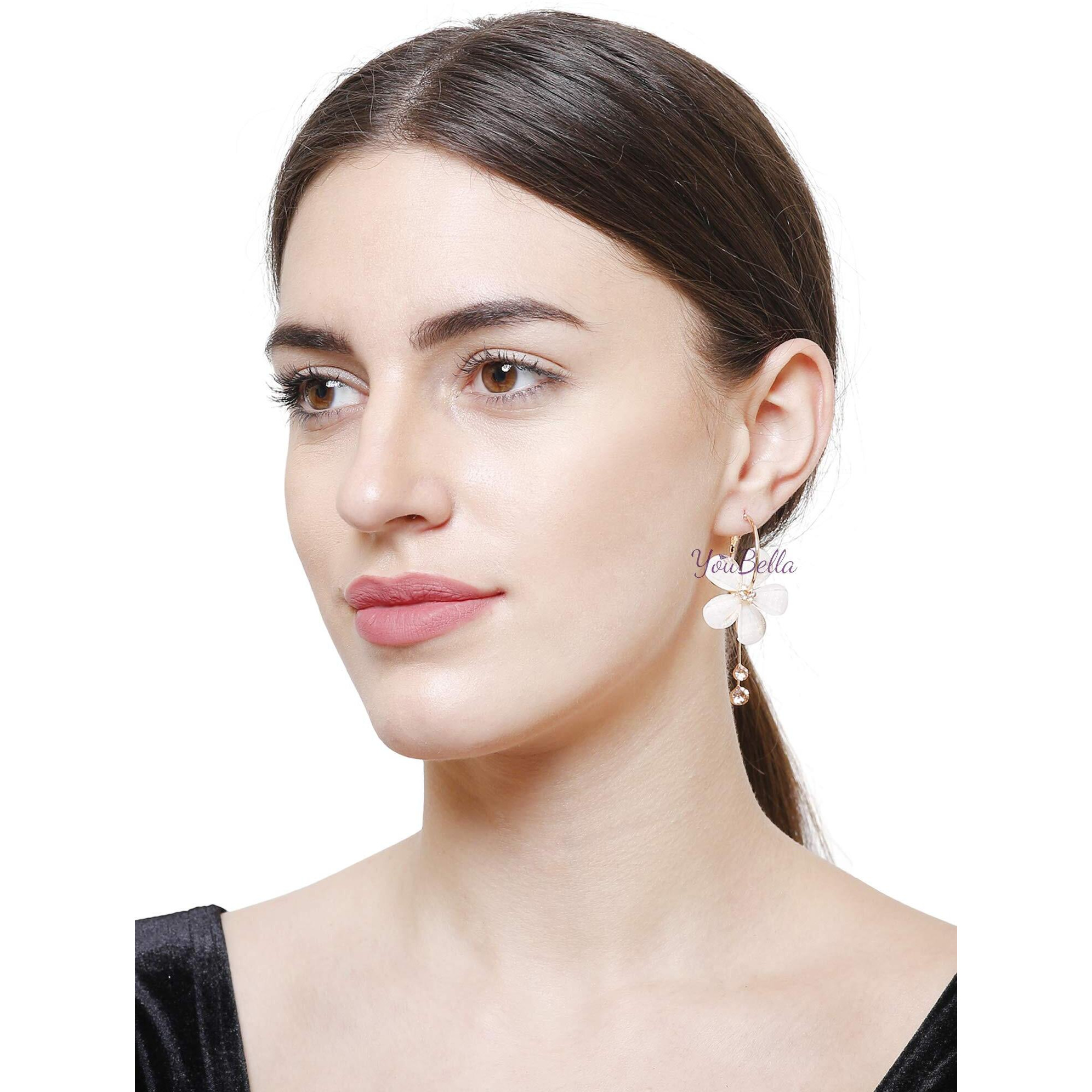 YouBella Jewellery Earings Gold Plated Floral Earrings for Girls and Women (White)