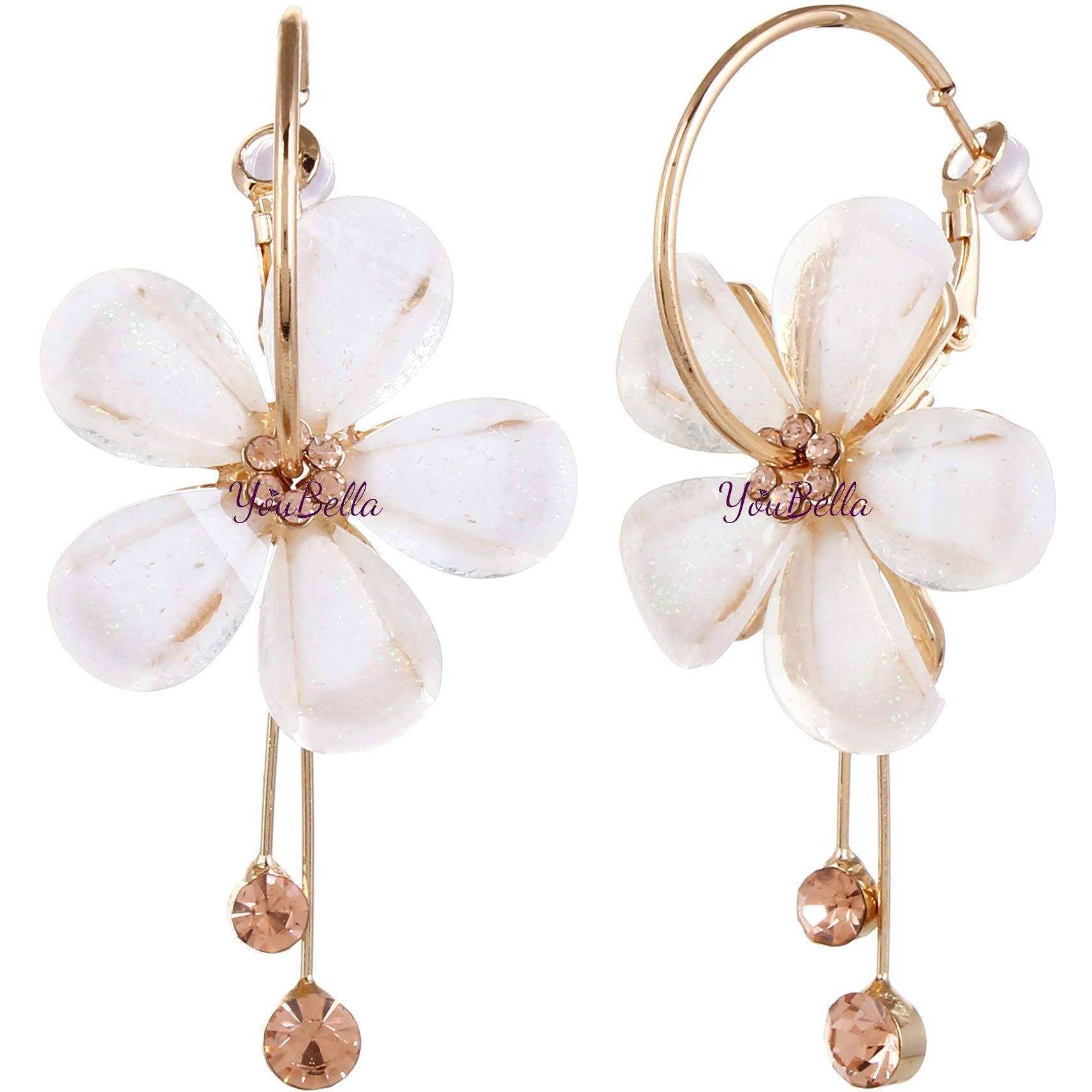 YouBella Jewellery Earings Gold Plated Floral Earrings for Girls and Women (White)