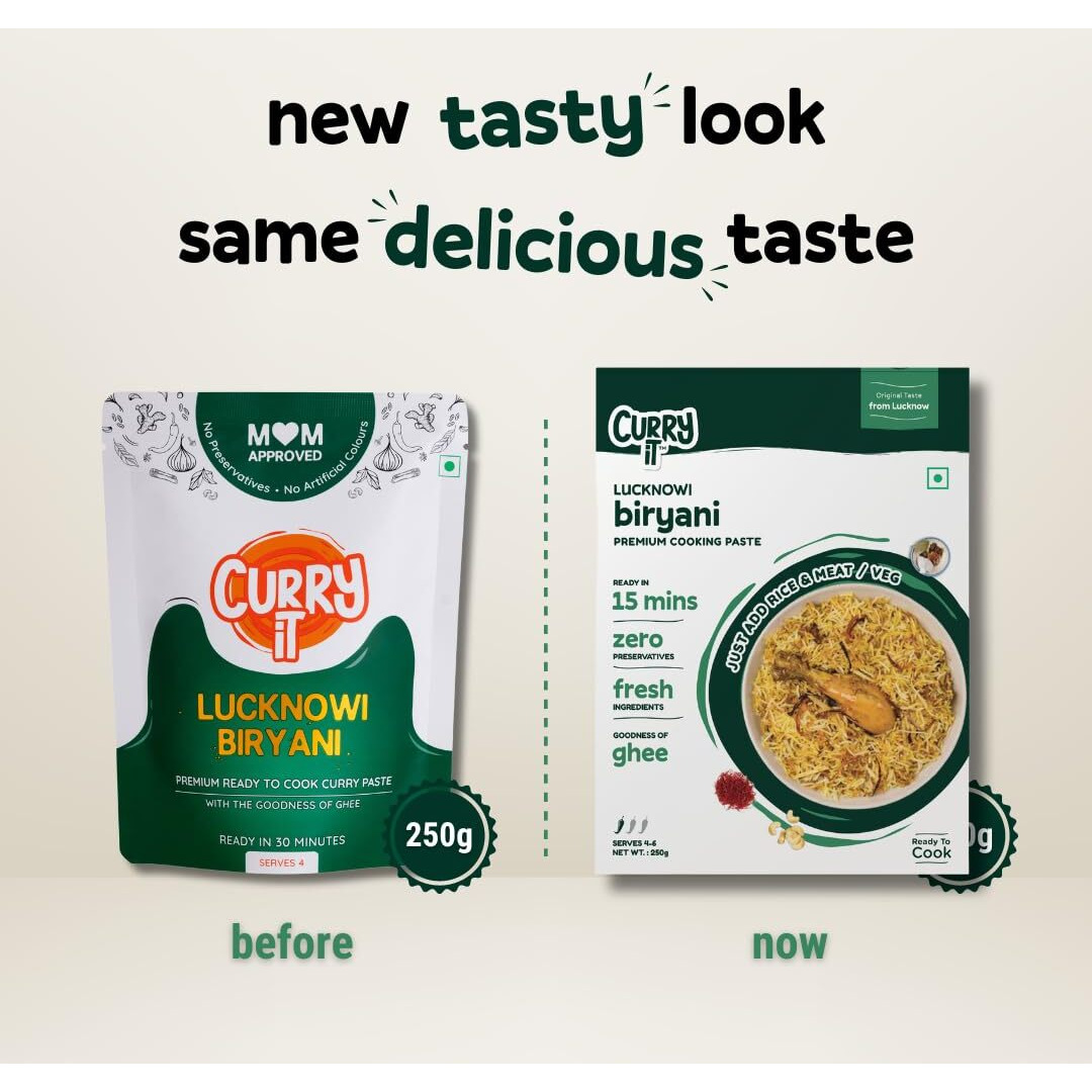 CURRYiT Biryani Masala | Lucknowi Biryani Curry Paste | Just Add Rice & Chicken, Mutton, Paneer | Ready in 30 Mins | Serves 6 | Made with Ghee | No Preservatives | Ready To Cook Indian Masala Gravy | 250g