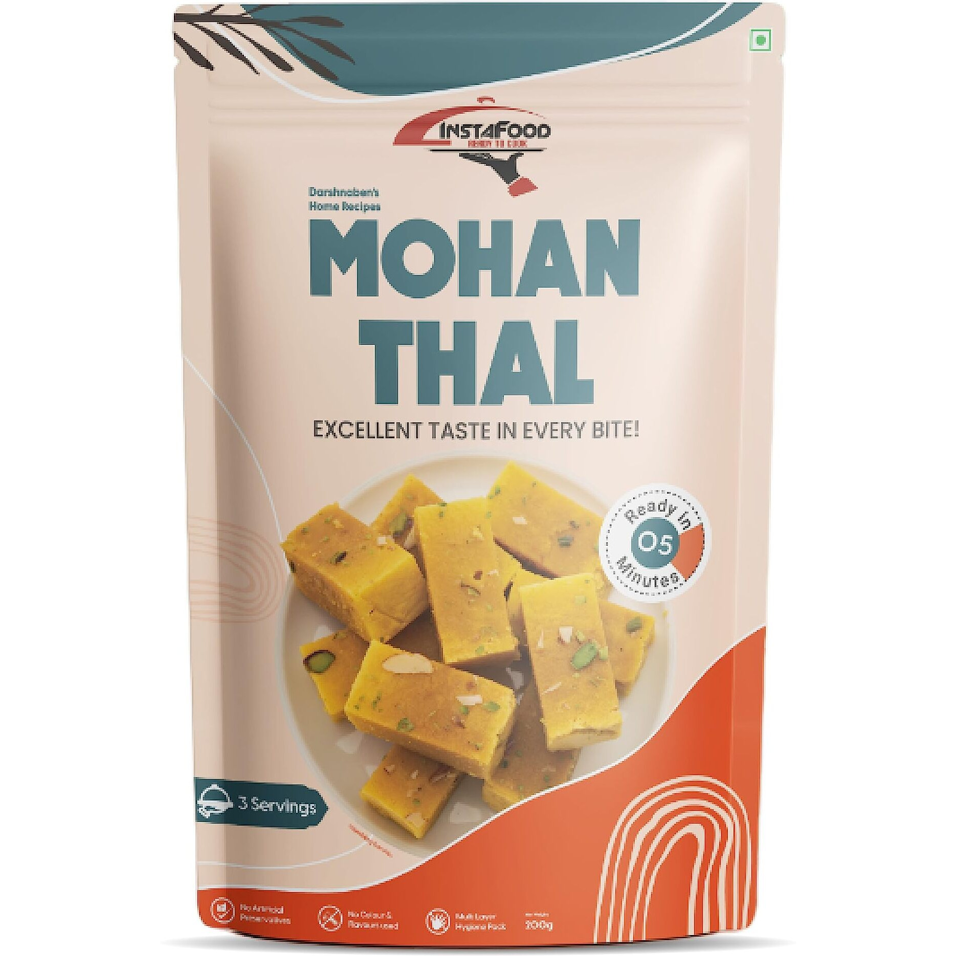 INSTAFOOD Mohanthal | Ready to Cook Indian Gujrati Sweet | Ready to Eat Sweet | 3-4 Servings | Pack of 1 (200g)| Zip Lock Packaging | After Cooking Gets 300GM to Serve | Just Add Milk and Cook